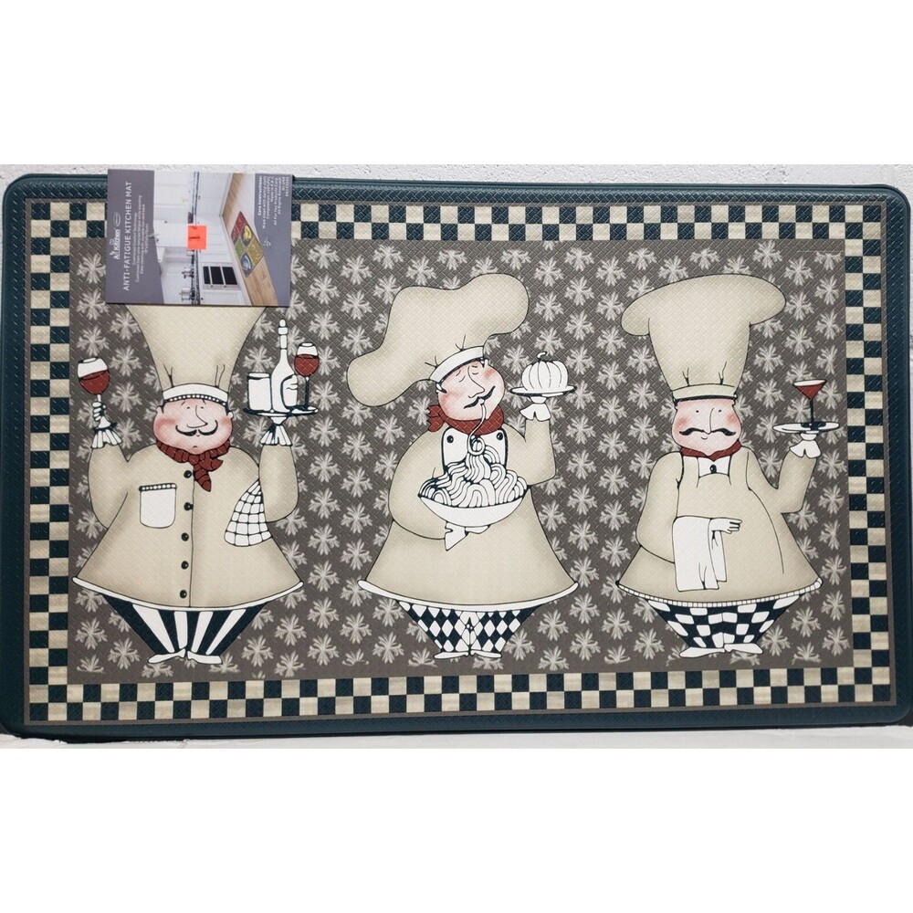 ANTI-FATIGUE NONSLIP FLOOR MAT (18" x 30") PVC, 3 FAT CHEFS WITH TRAYS by PH